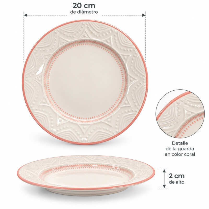 Juego de 6 Platos de Postre de Porcelana Oxford 20cm Borde Rosa Juego de 6 Platos de Postre de Porcelana Oxford 20cm Borde Rosa