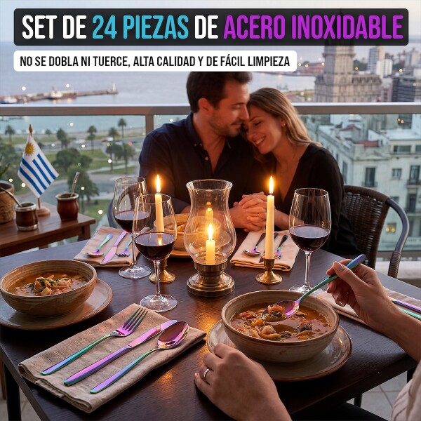 Set x24 Cubiertos de Acero Inoxidable Cuchillos tenedor cucharas Cocina IMBACK Multicolor Set x24 Cubiertos de Acero Inoxidable Cuchillos tenedor cucharas Cocina IMBACK Multicolor