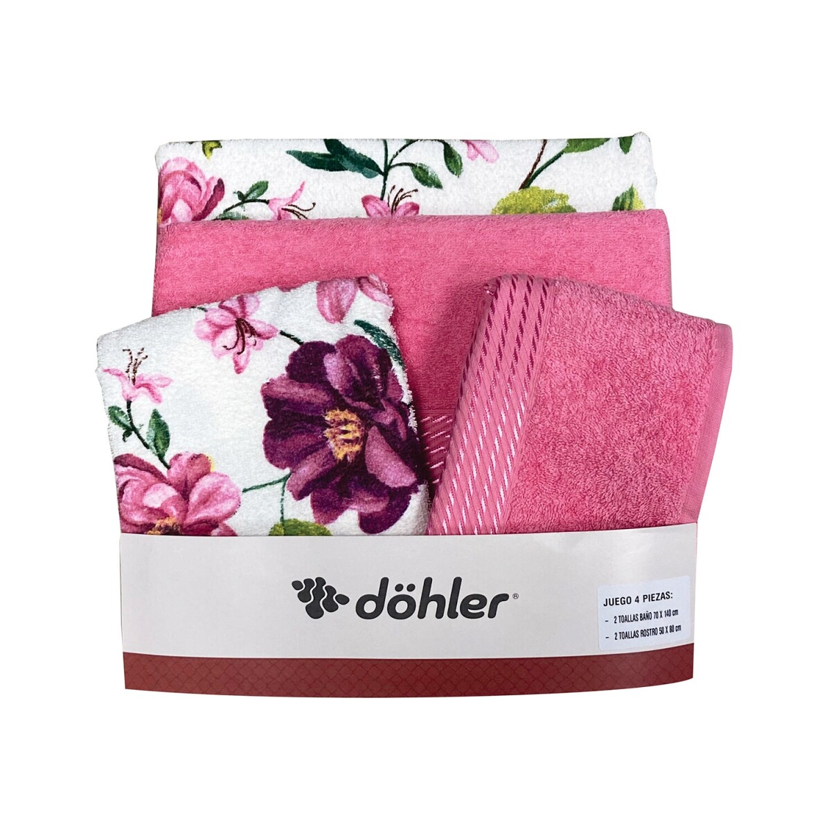 Juego de 4 toallas de baño Dohler Prisma 100% algodón diseño estampado 