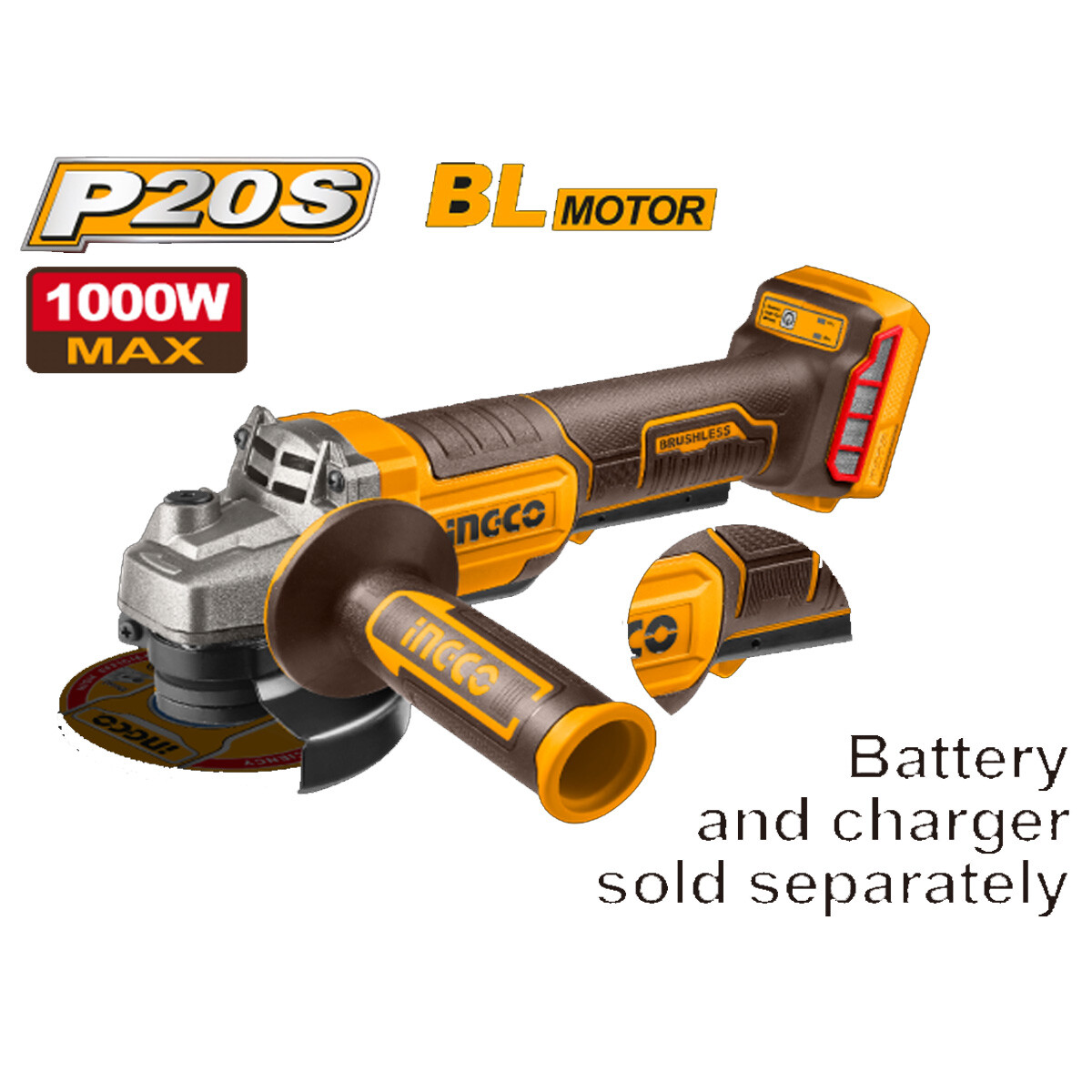 AMOLADORA A BATERIA 20V P20S 4 1/2´´ BRUSHLESS CON INTERRUPTOR DE SEGURIDAD S/BA 