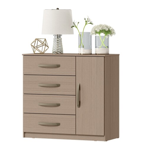 Cómoda Cajonera para Dormitorio de 4 Cajones y 1 Puerta en MDP - Noce Cómoda Cajonera para Dormitorio de 4 Cajones y 1 Puerta en MDP - Noce
