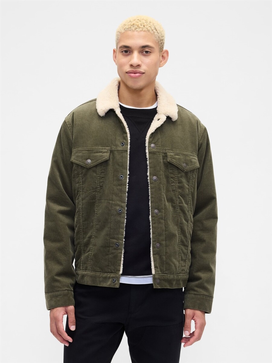 Campera De Jean Con Corderito Hombre - Olive Night 