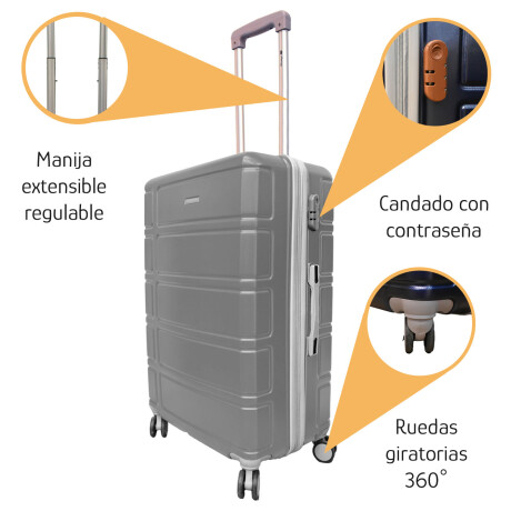 Valija Mediana Rígida Ruedas 360° Manijas laterales Candado Gris Claro