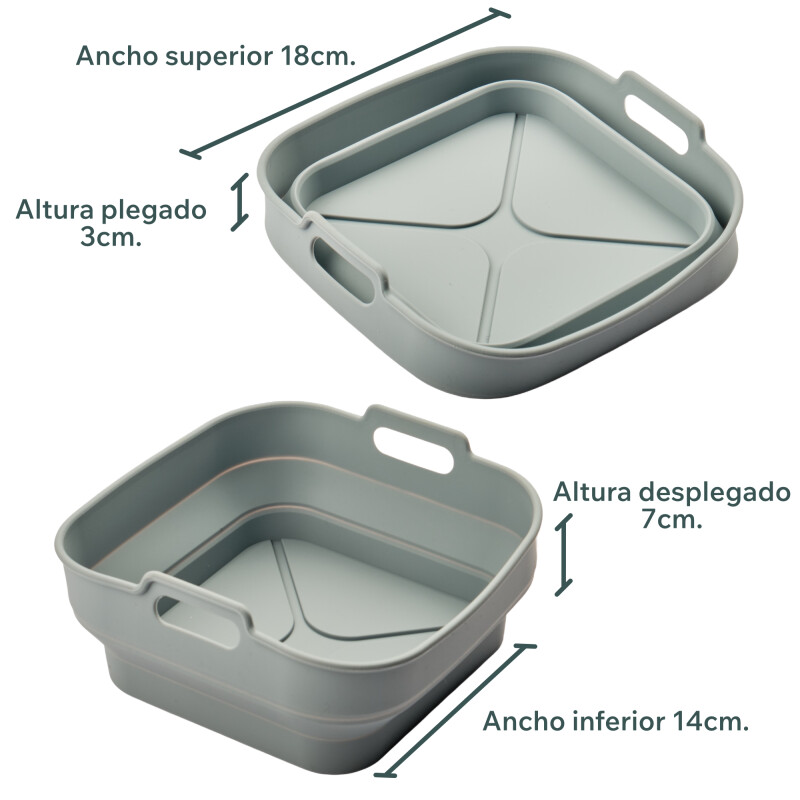 Bandeja Silicona Air Fryer Plegable 18 x 18 x 7 cm cuadrada Gris