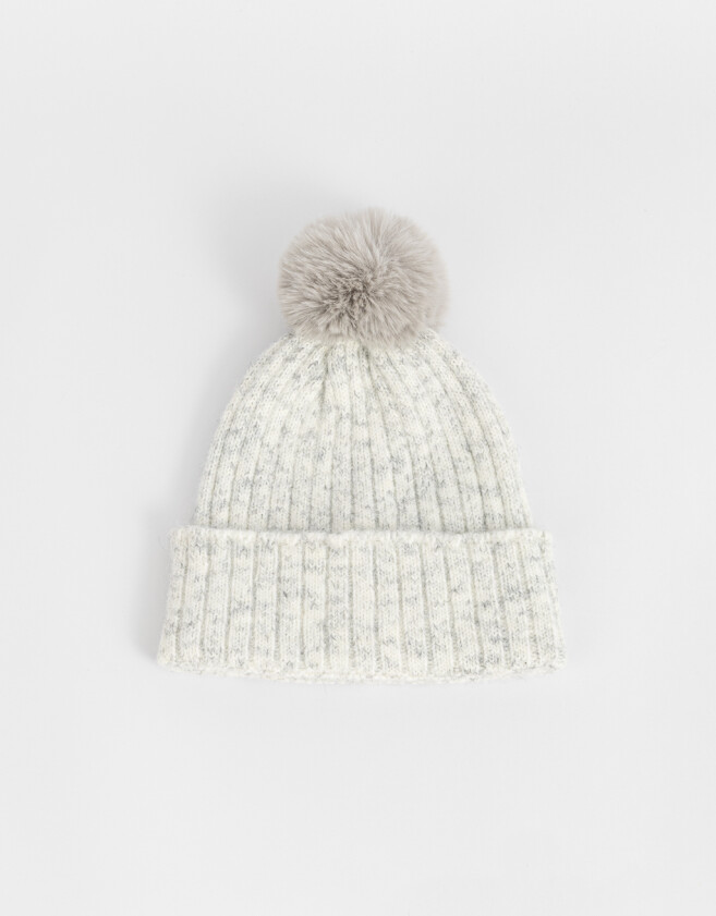 Gorro Clasico Gorro Tejido Con Pompón - Blanco Crudo
