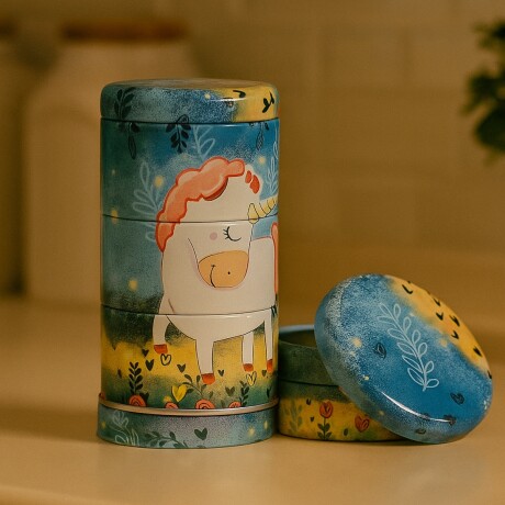 Set x3 latas Unicornio fondo azul Sc