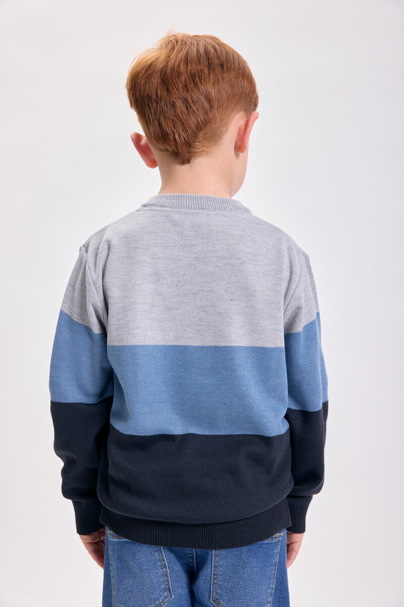 Buzo punto color block Gris