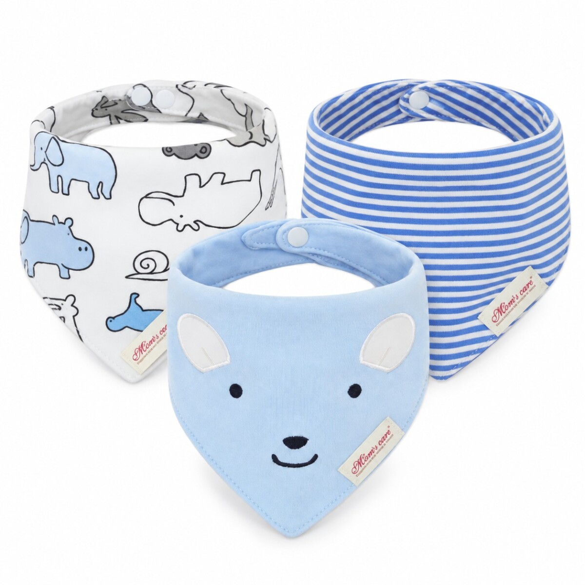 Set baberos bandana x3 - celeste pastel carita 