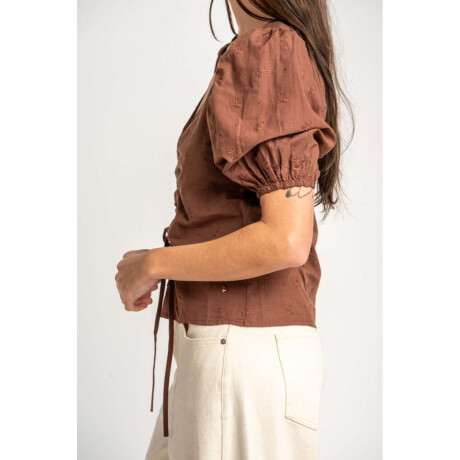 Blusa Bordada Frunces Mocha