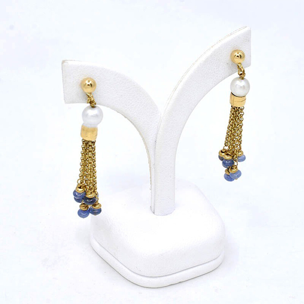 Caravanas En Oro 18K, Perlas Y Zafiros Caravanas En Oro 18K, Perlas Y Zafiros