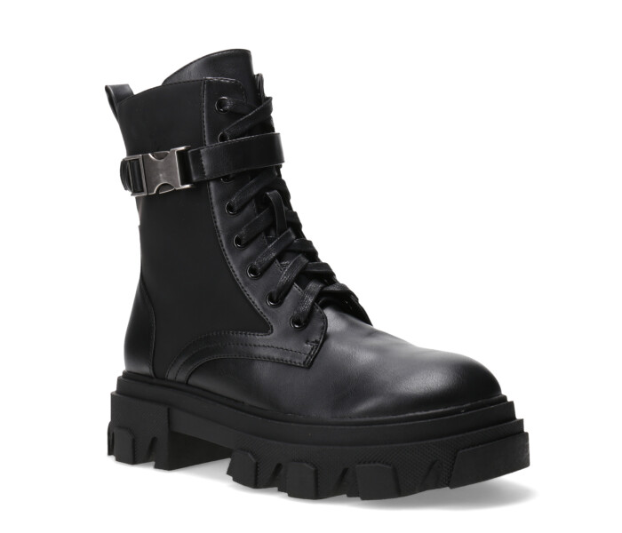 Bota KIEV acordonada, con hebilla y con cierre Black