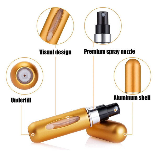 Mini Botella Atomizadora De Perfume Portátil Recargable X2 Variante Color Dorado