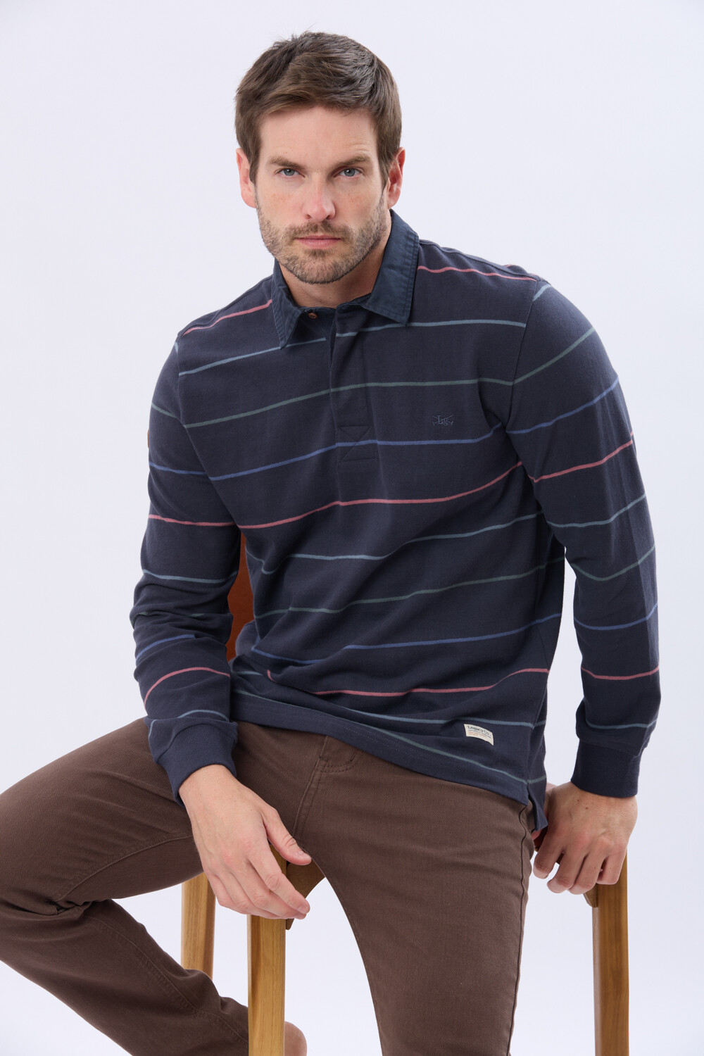 REMERA POLO RAYADA DE ALGODÓN Azul