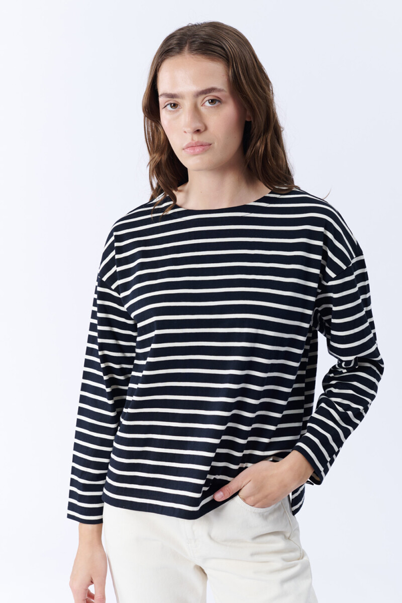 Remera Manga Larga Rayas Crudo Y Negro