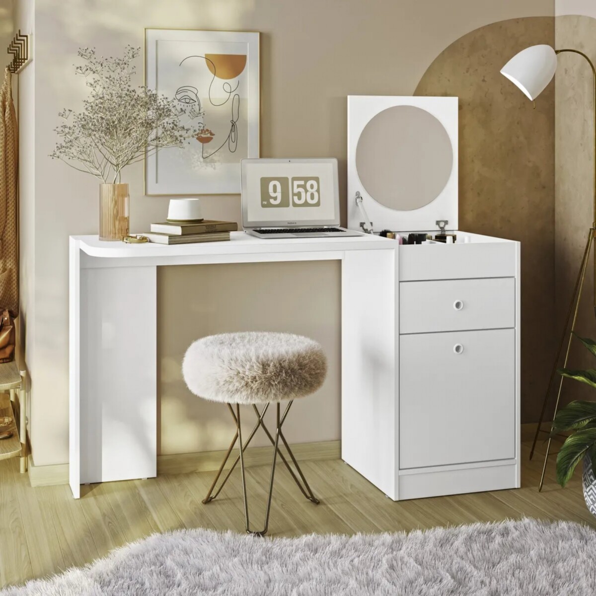 Escritorio Tocador Espejo - Desejo - Blanco 