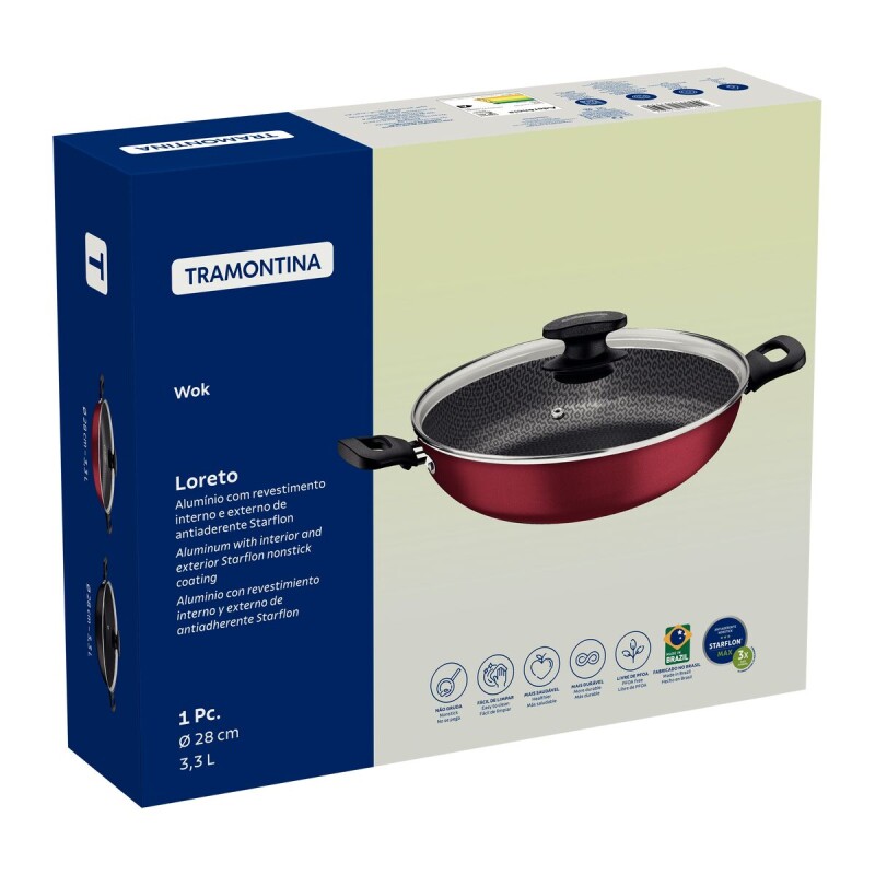 WOK 28 CM. LORETO BORDEAUX C/TAPA VIDRIO 27817/022 WOK 28 CM. LORETO BORDEAUX C/TAPA VIDRIO 27817/022