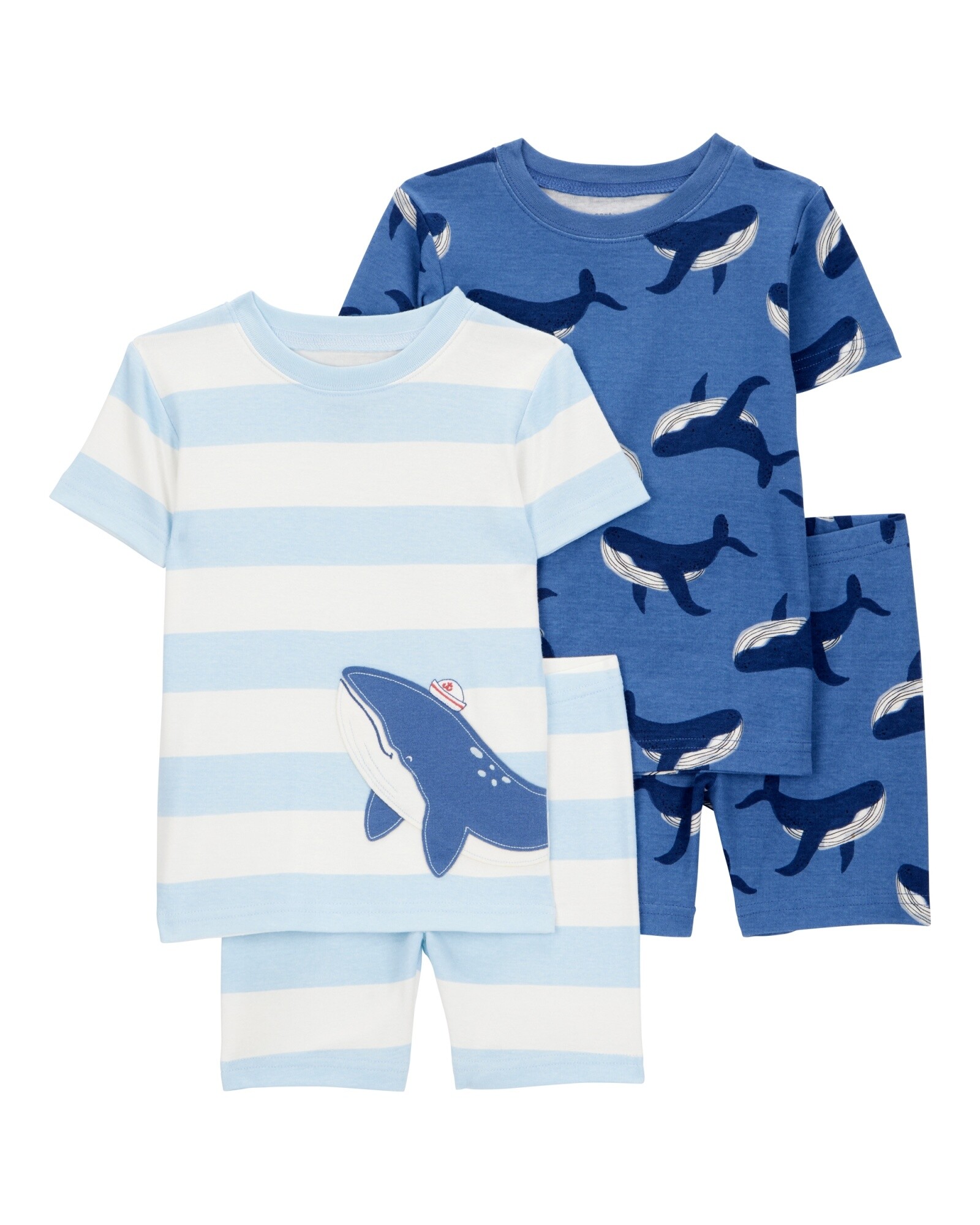 Pijama cuatro piezas de algodón, dos bermudas y dos remeras, diseño ballenas Sin color