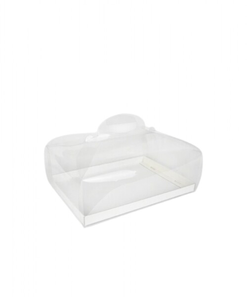 Caja torta c/base 34x24x12 cm. - TRANSPARENTE BASE PELLE BIANCO Caja torta c/base 34x24x12 cm. - TRANSPARENTE BASE PELLE BIANCO