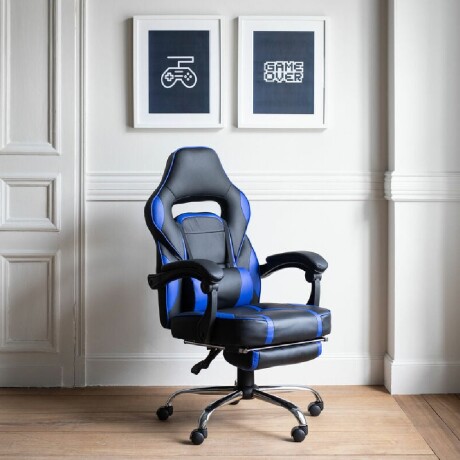 Silla Gamer Ergonómica Reclinable c/ Apoyapies y Posabrazos Negro/azul