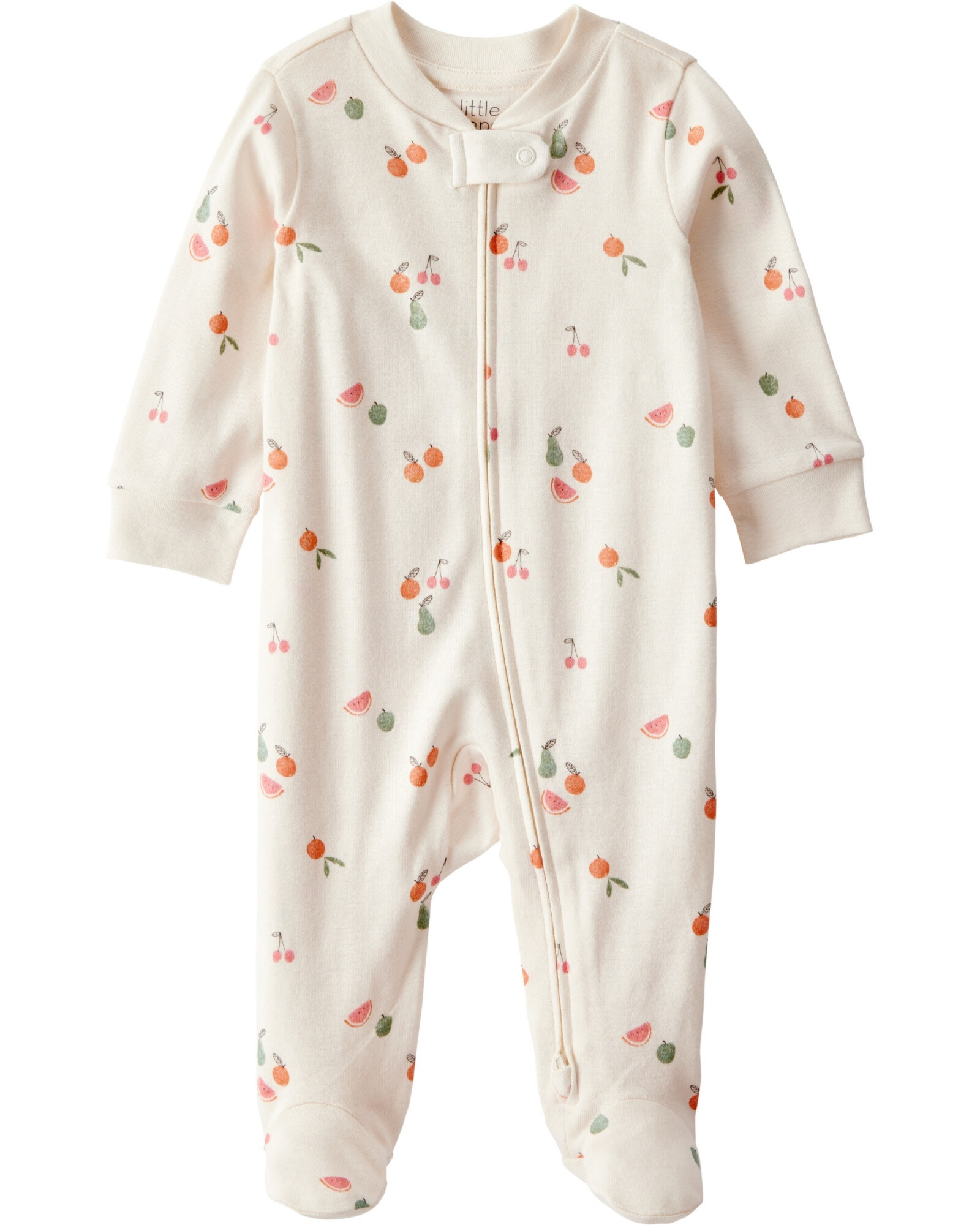 Pijama una pieza de algodón orgánico con pie, diseño frutal Sin color