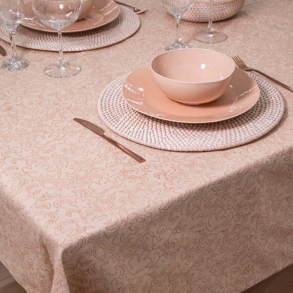 MANTEL LINO-Y-ALGODON NATURAL-BEIGE FLOREAL BEIGE