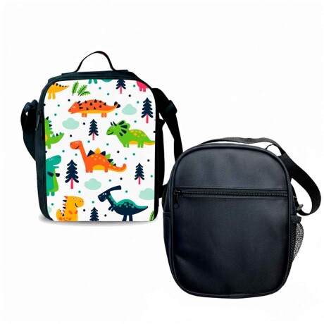 Mochila Escolar 3en1 Lunchera + Cartuchera Infantil Dinosaurio