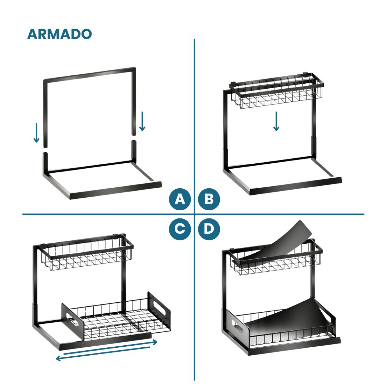 Organizador Deslizante Bajo Fregadero Mesada 2 Estantes