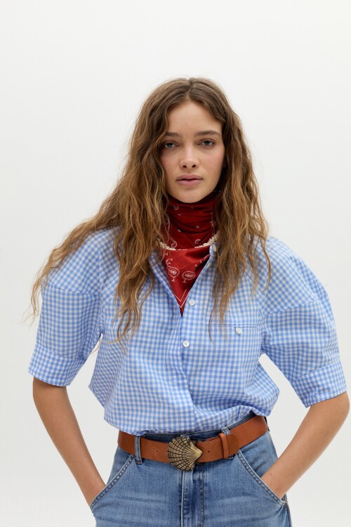 Camisa Cambria en Algodon Light Blue Vichy Checks