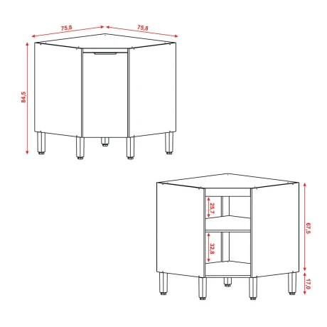 Modulo Inferior Esquinero Sin Tapa Para Cocina Una Puertas GAMAS DE BEIGE