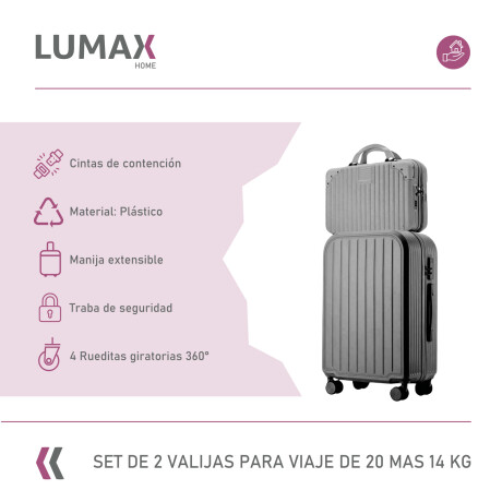 Set De 2 Valijas p/viaje 20 + 14 Ligeras y Duradera Gris