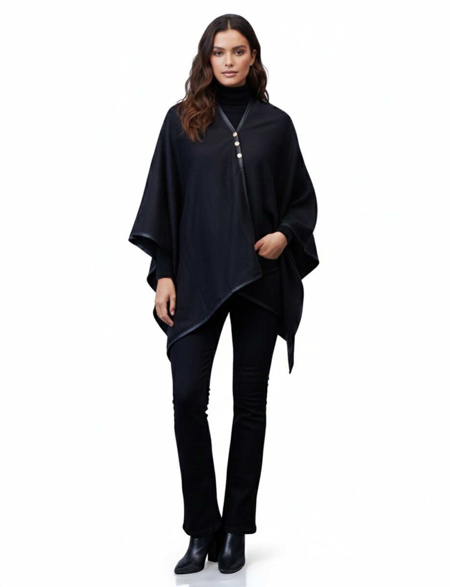 Ruana Botones Ribete - Negro 