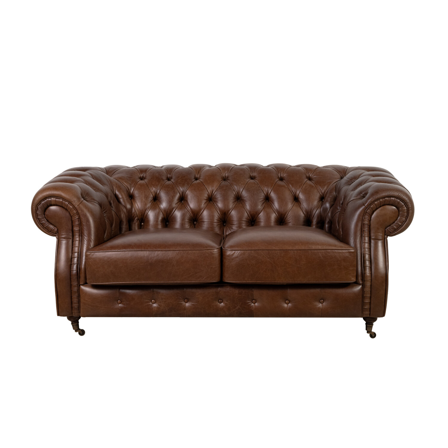 Sofa 2 Cuerpos Cuero-100-natural Marron New Chesterfield Choc. — Divino