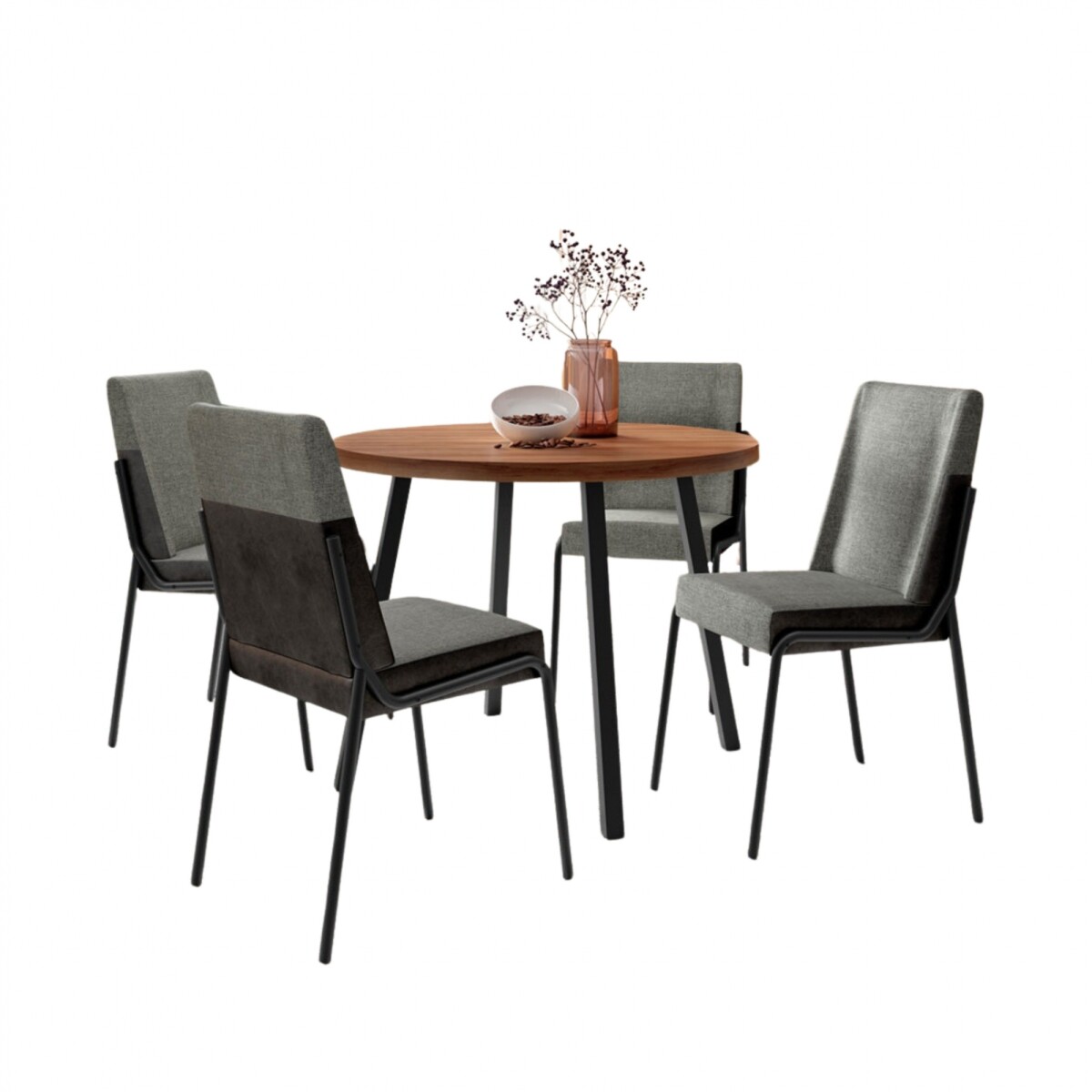 Juego de Comedor Stellar Hug Redonda 4 sillas Rose - Negro 