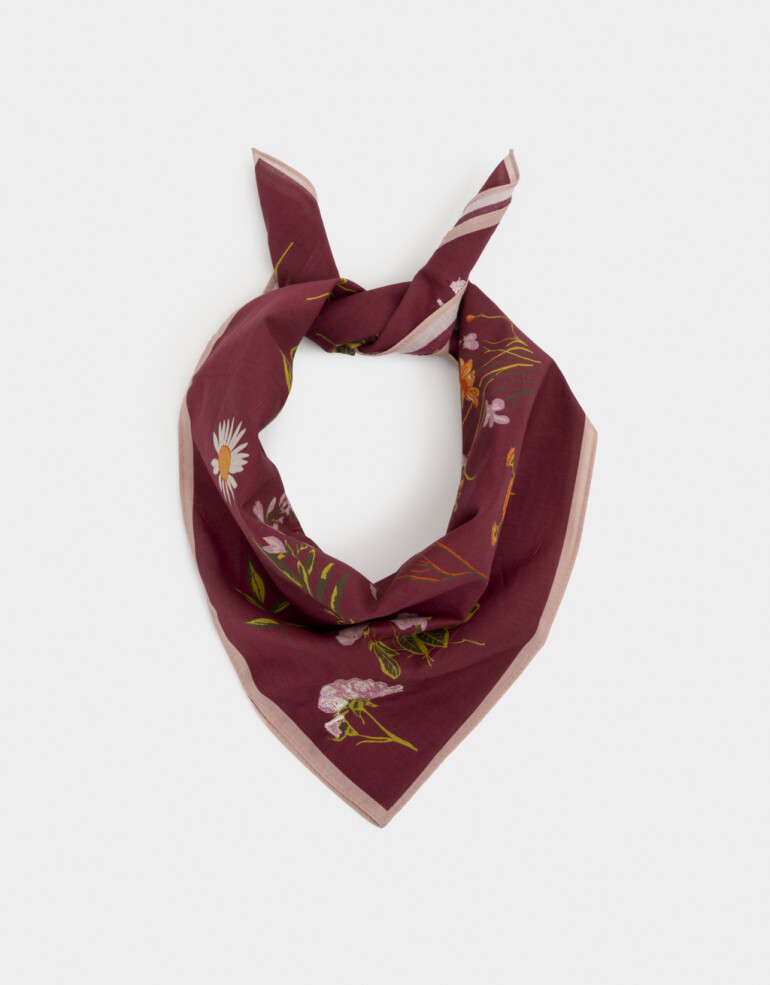 Pañuelos Raso Algodón Flores Pañuelo De Material Reciclado - Rojo Burdeaux