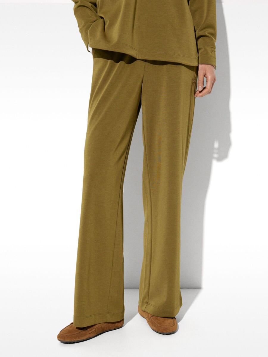 Pantalón Fluido Con Cintura Elástica Toque Suave caqui