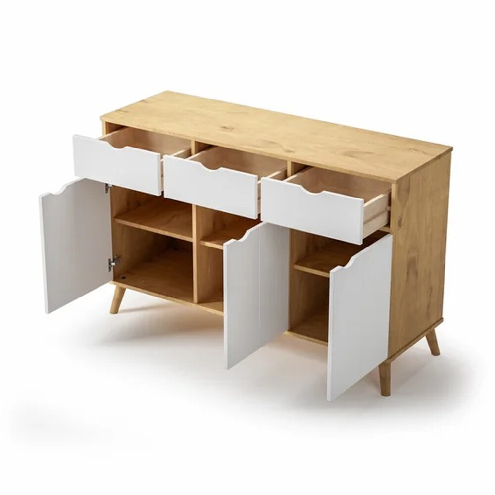 APARADOR BUFFET 3 PUERTAS 3 CAJONES EN MADERA MACIZA BLANCO