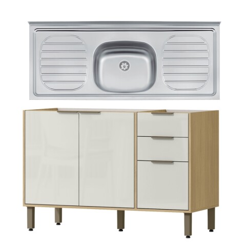 Bajo Mesada 120 cm 3 Puertas 2 Cajones Gloria MDP 15mm y Pileta Tramontina Central Bajo Mesada 120 cm 3 Puertas 2 Cajones Gloria MDP 15mm y Pileta Tramontina Central