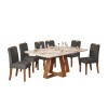Juego De Comedor - 6 Sillas + Mesa Vidrio - Celeste Beige - Gris
