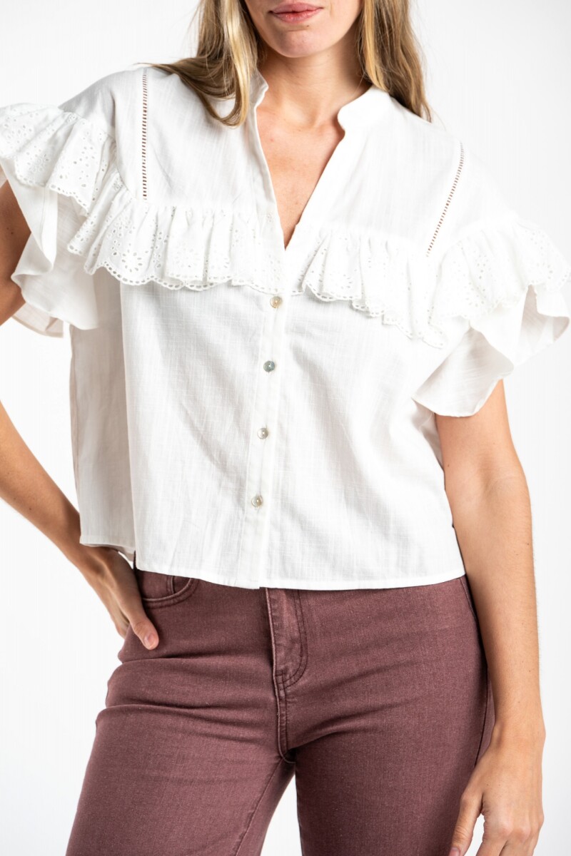 Blusa Volados Algodón Nacar