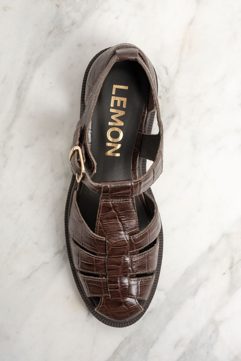 Cangrejera Cuero Croco Marrón