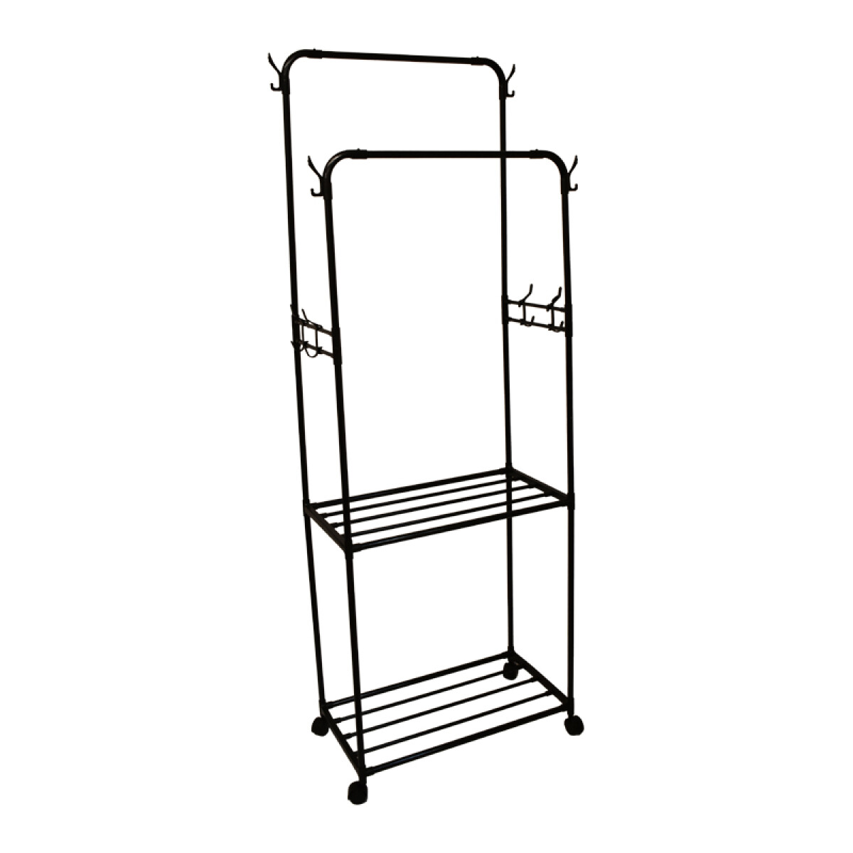 Perchero Armario Doble Barral 2 Niveles Ganchos Laterales - Negro 