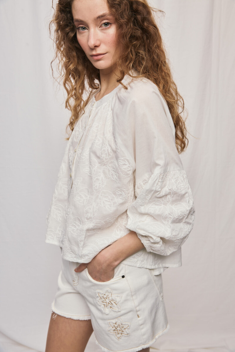 SHORT FLORE Blanco