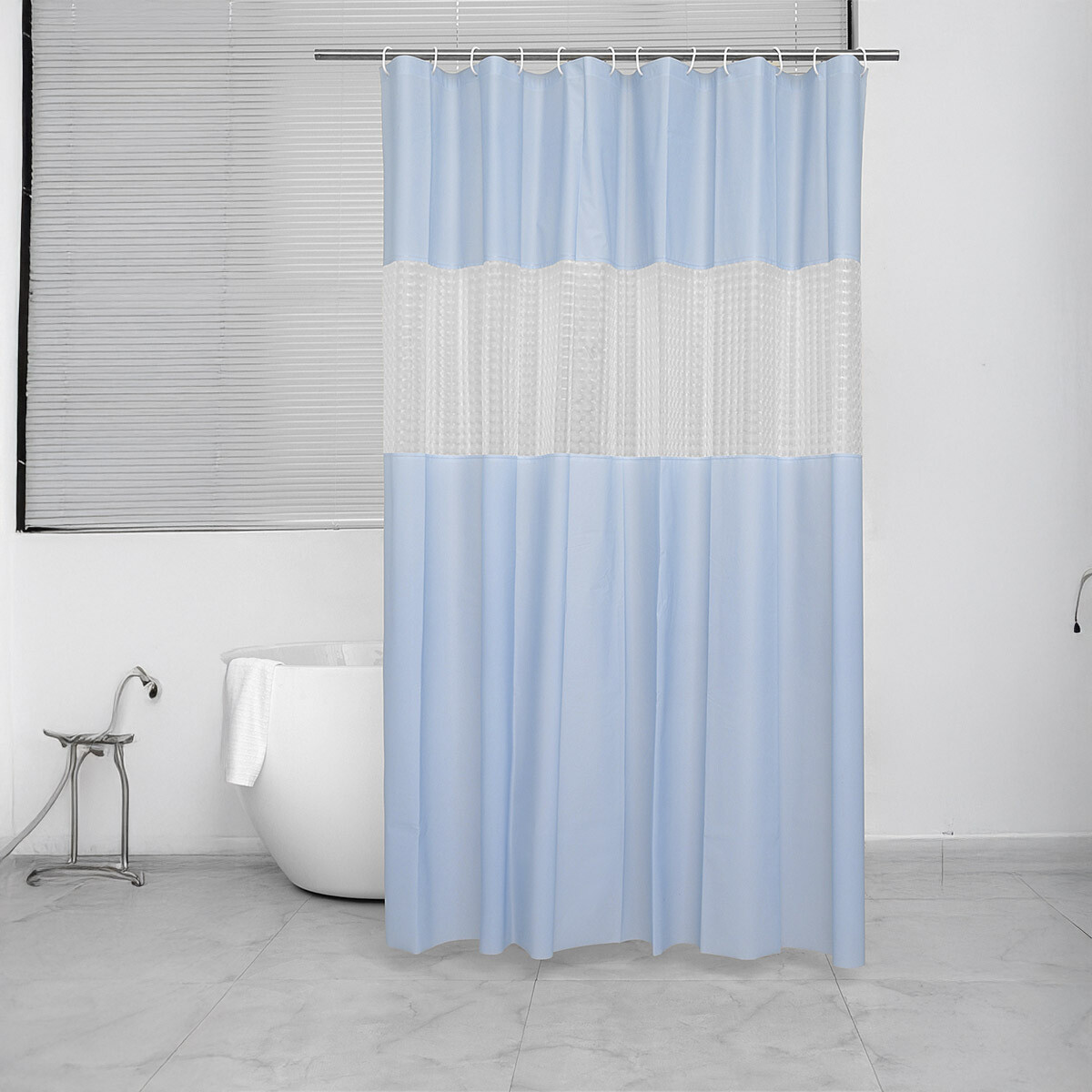 Cortina Baño con Transparencia Bukara con Argollas 180 x 180 cm - CELESTE 