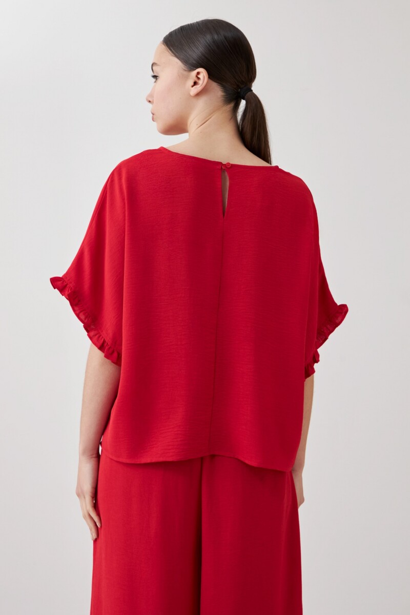 Blusa manga corta con volados rojo