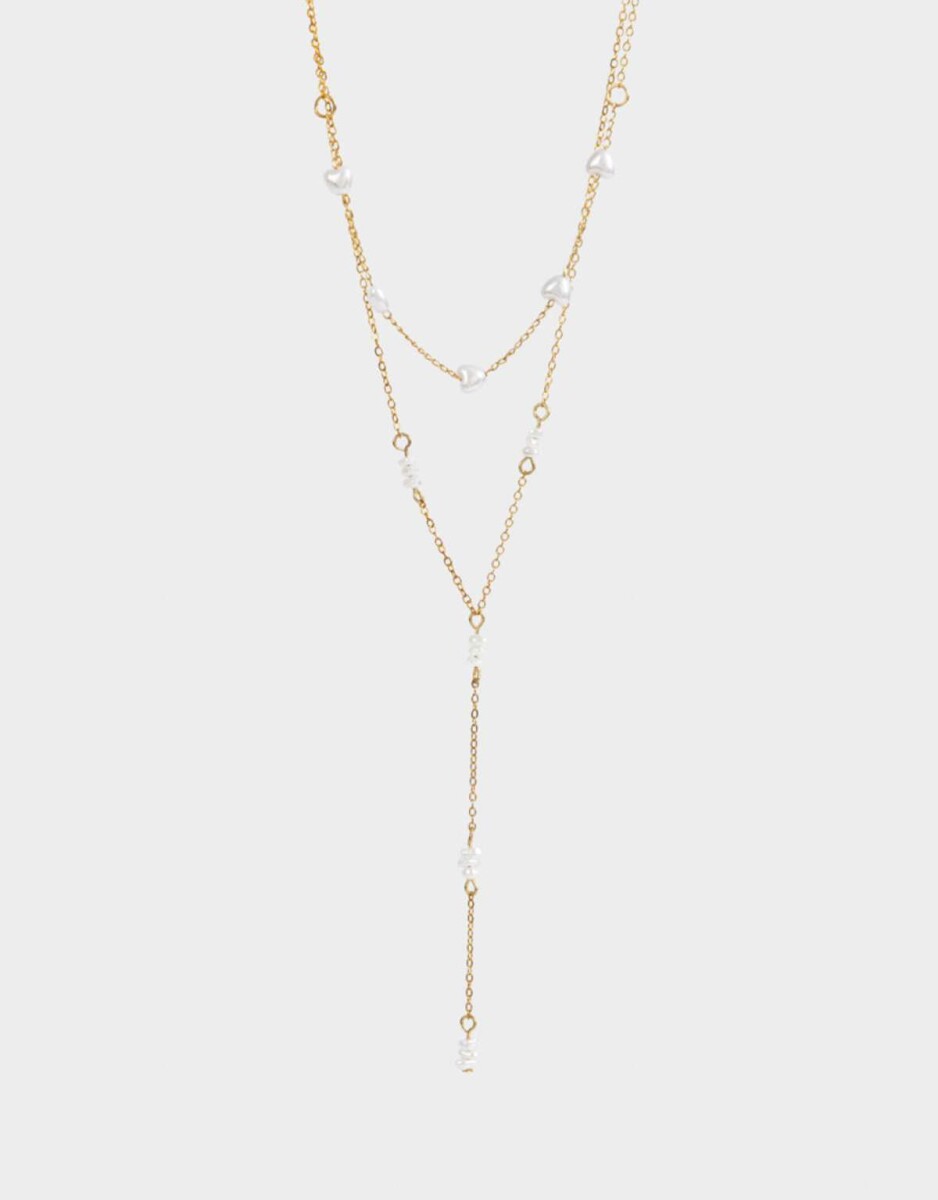 Collar Largo Con Perlas - Dorado 