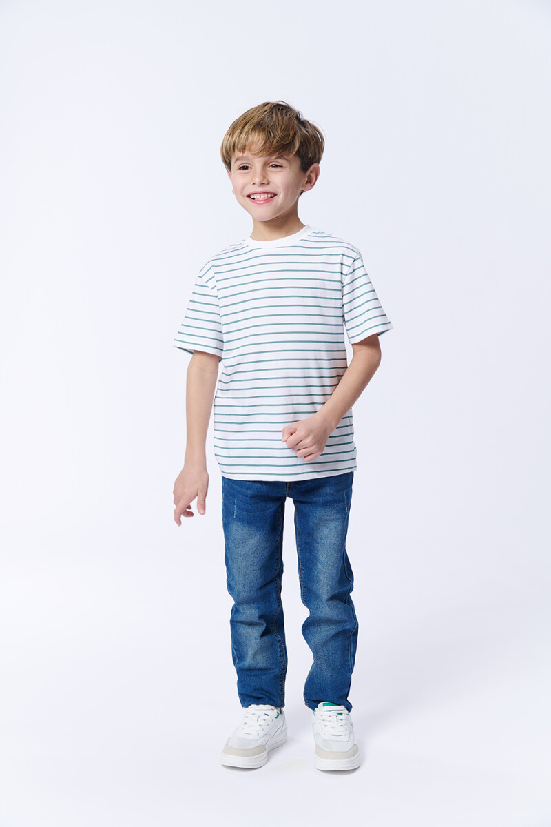 Remera estampa Rayas Blanco Y Verde