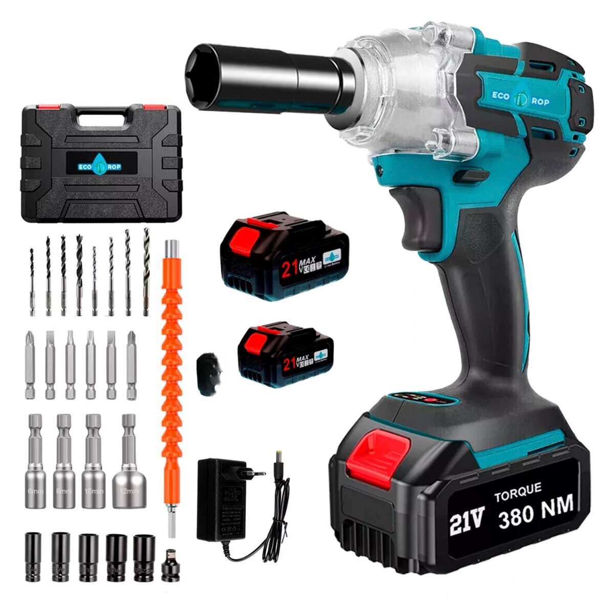 Llave de Impacto Atornillador Brushless EcoDrop 21V 380NM + Accesorios 
