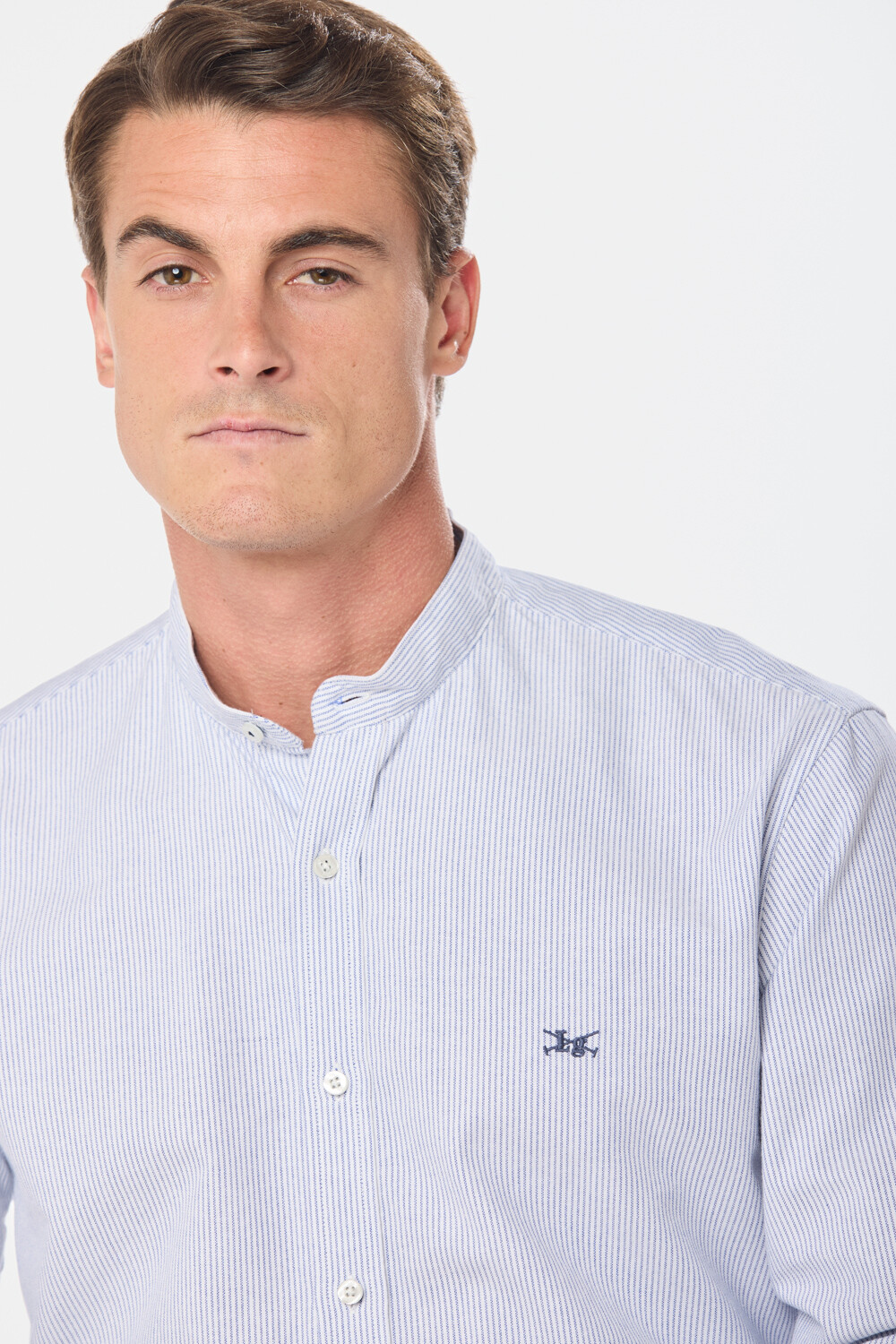 CAMISA MAO OXFORD A RAYAS Celeste