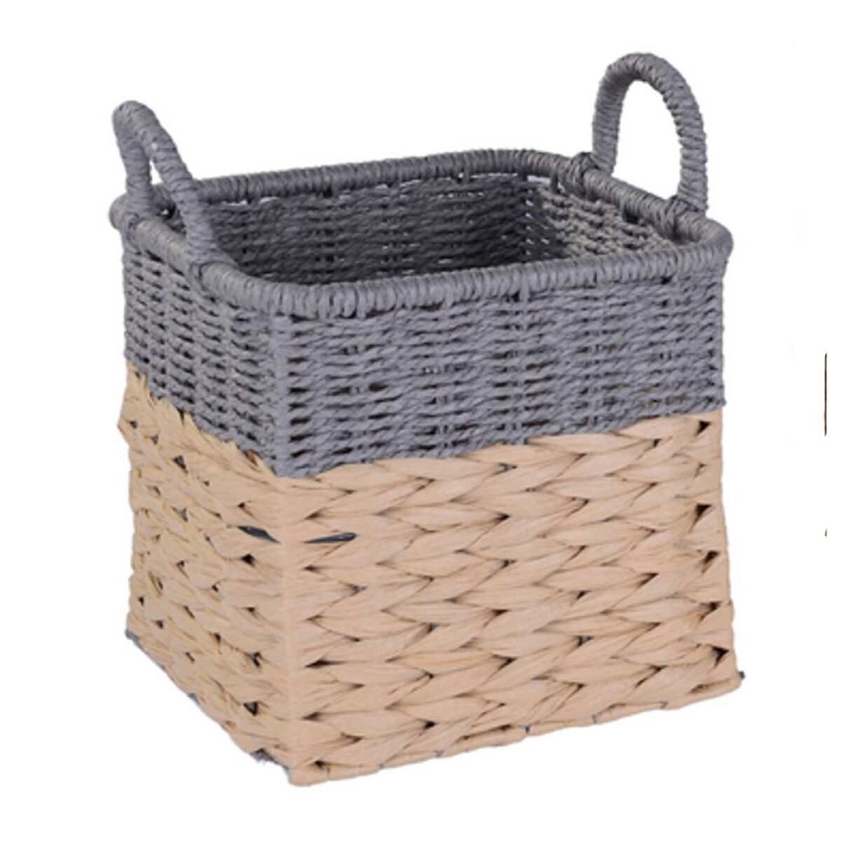 CESTO C/ASAS 27X27X25CM TEJ. CORDON PAPEL NAT/GRIS 