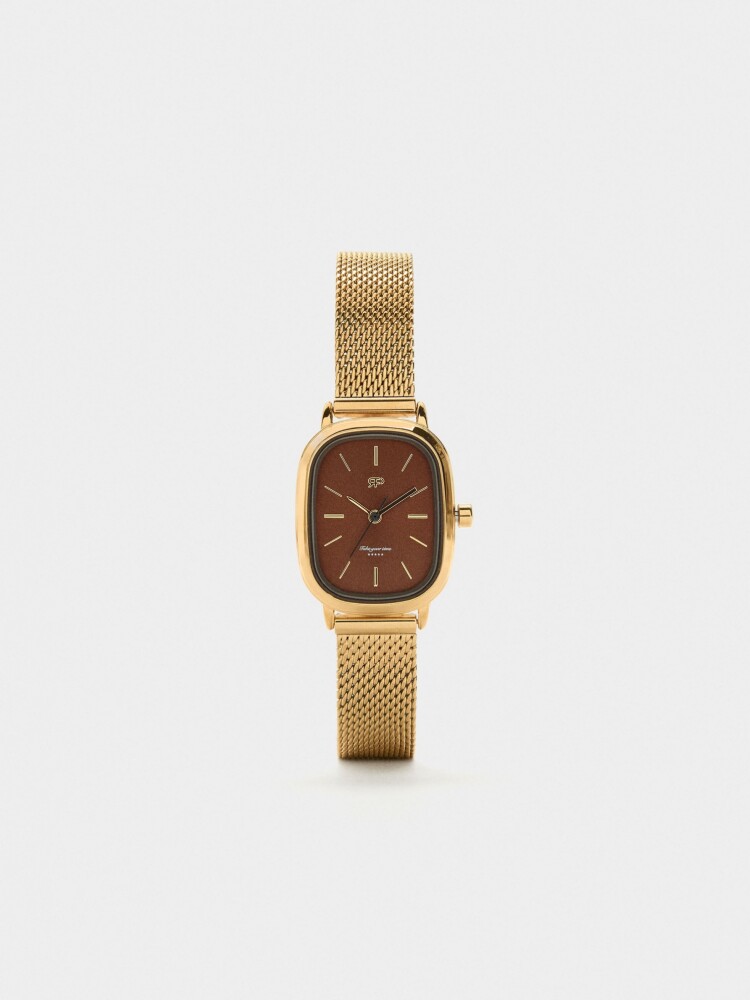 Reloj De Malla Metálica De Acero Inoxidable dorado